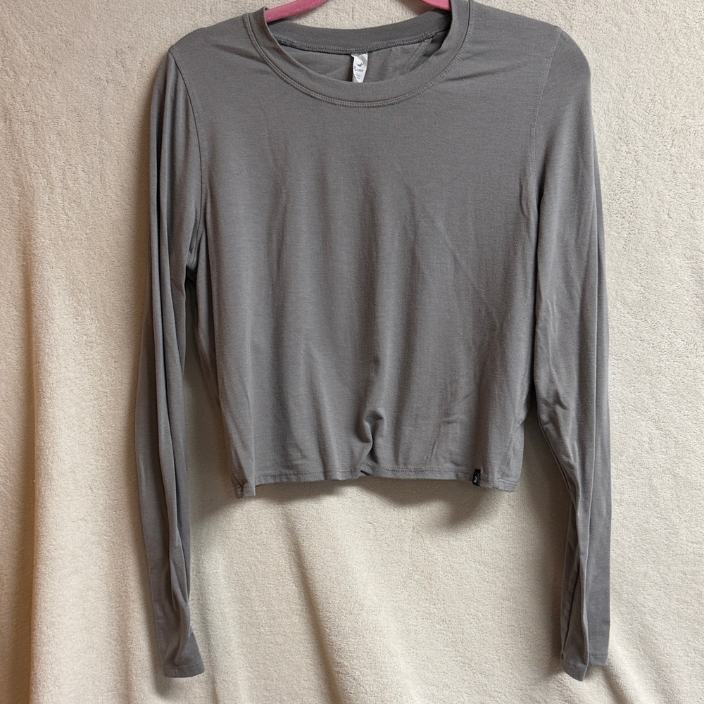 Glyder Slate Gray Long Sleeve Crew Crop Top